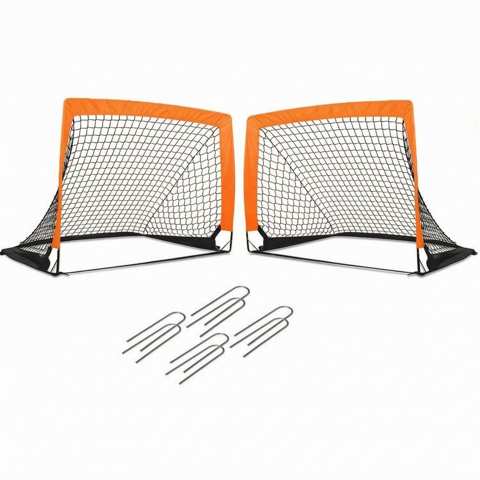 2 Pieces Fiberglass Rods Collapsible Kids Soccer Goal Polyester Material Portable Square Soccer Goal Ground Stakes Children's Sports Gear for Backyard Play, Outdoor Practice, Orange-Black-image-12