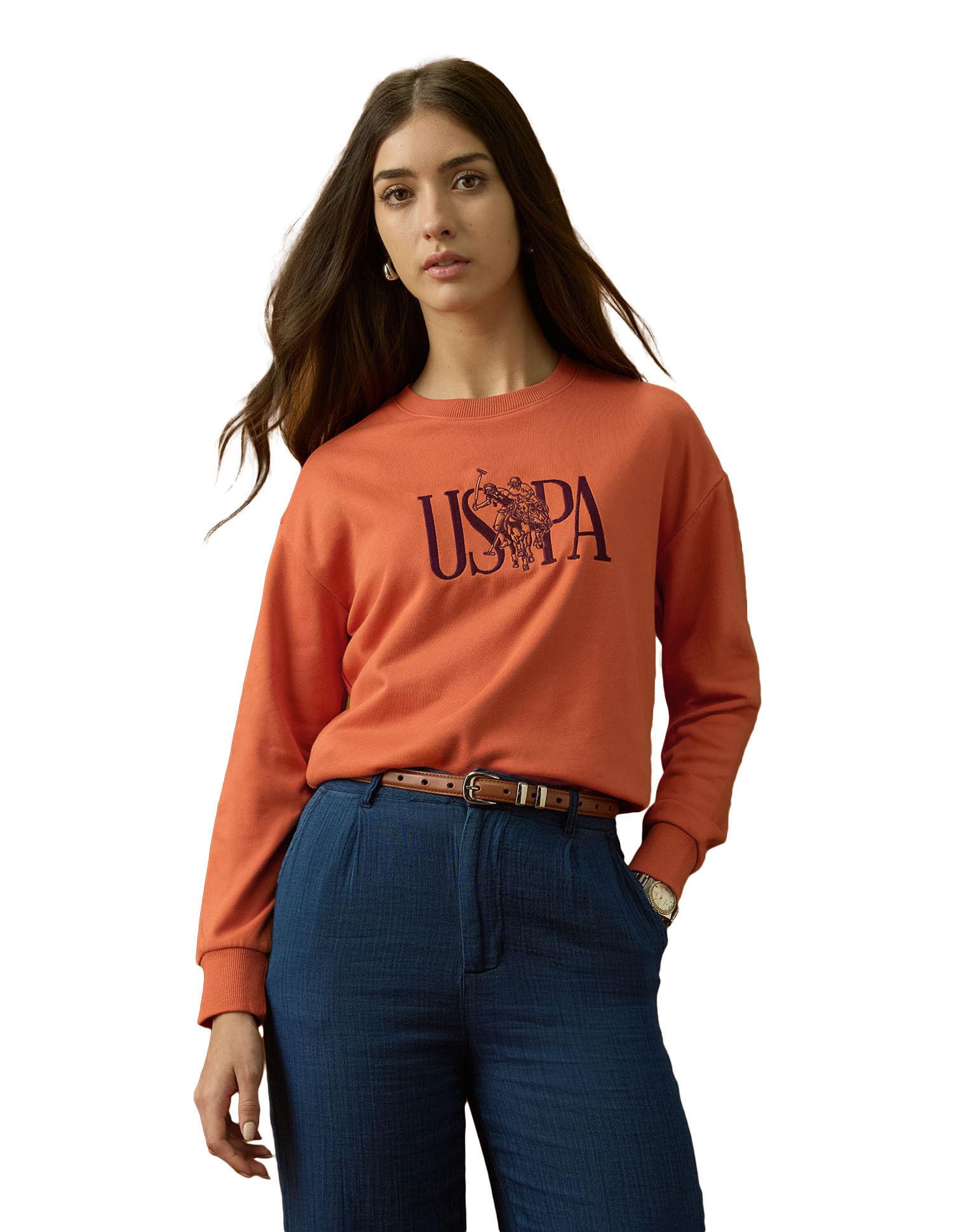 u.s. polo assn. Women Brand Embroidered Drop Shoulder Sweatshirt (UWAW25SWS240_Rust_S)-picture-25