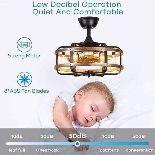 Miniatura 7 de Luupyia Ventiladores de techo tipo jaula con luces y control remoto de 6 velocidades reversibles, ventilador de techo rústico de 18 pulgadas con luz