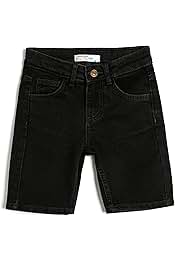 Kot Şort Cepli Pamuklu - Straight Jean Beli Ayarlanabilir Lastikli
