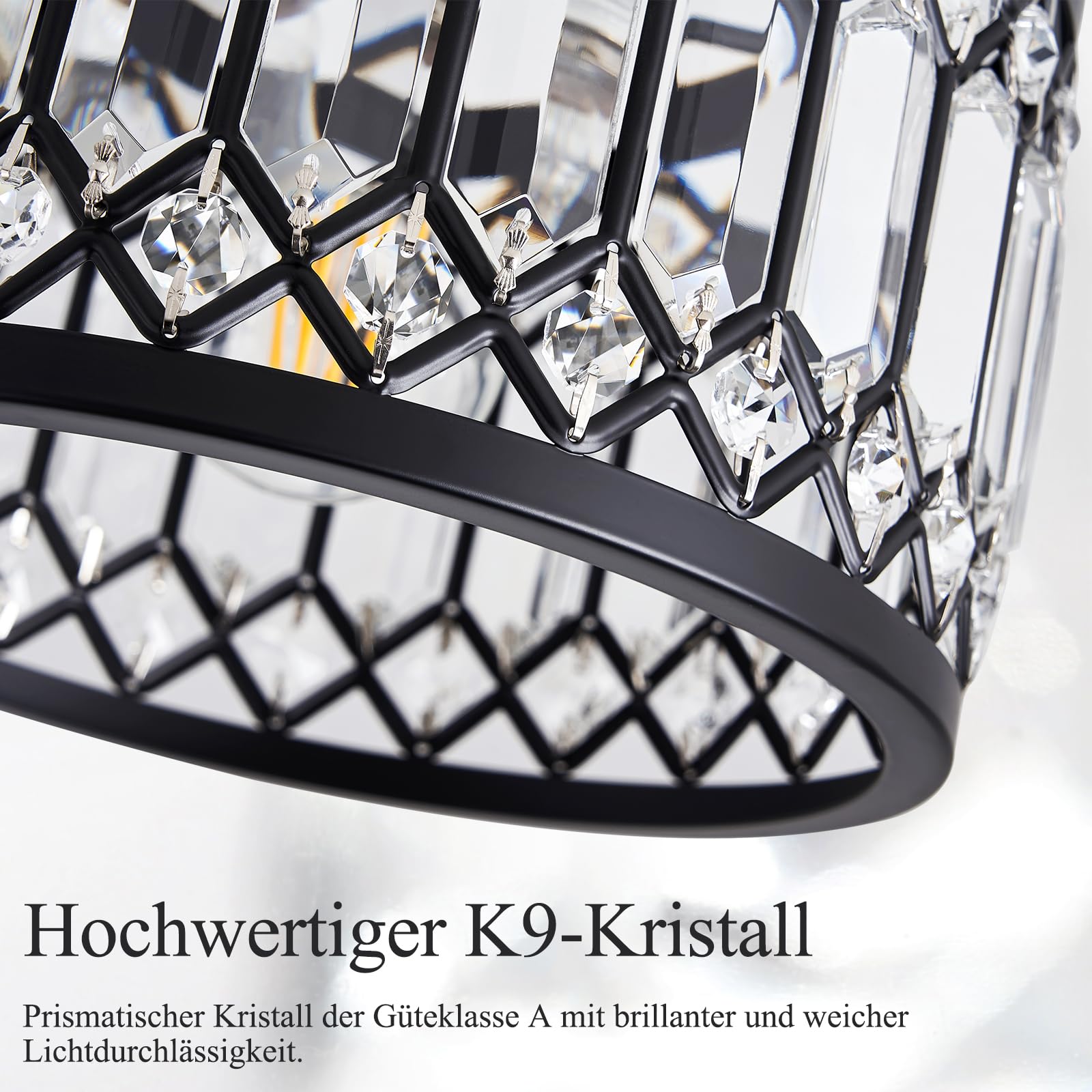 Kristall Kronleuchter,Deckenleuchte Schwarz Mit Kristall Schirm,Sockel E14 Deckenlampe,Moderne Lampe Für Wohnzimmer Schlafzimmer Küche Flur Esszimmer 3-Light