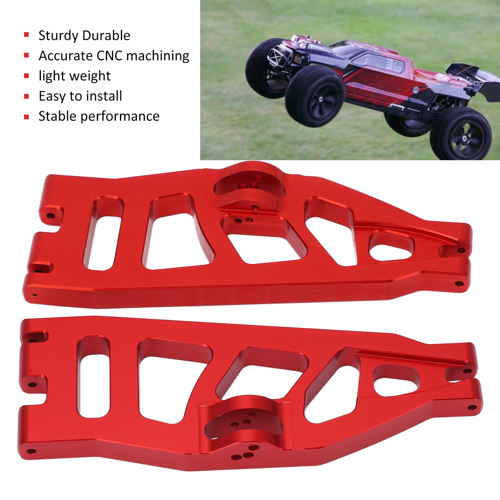 Brazo oscilante trasero de coche RC, aleación de aluminio, peso ligero, para, trituradora, coche RC 1/6 (Roja)
