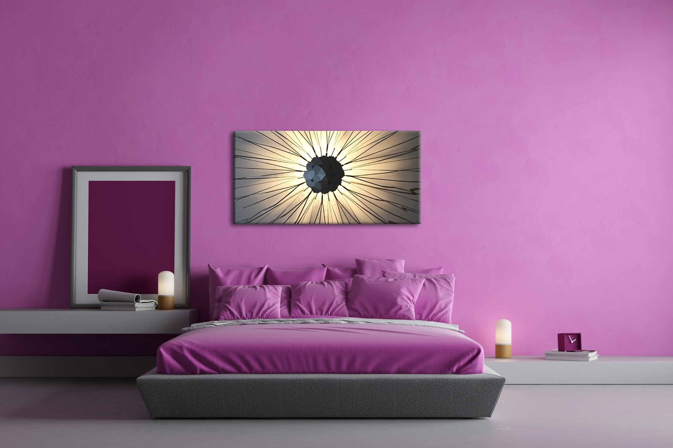 Cuadro de 60 x 30 cm, diseño de luz abstracta panorámica, marco de madera, impresión digital de alta calidad con marco