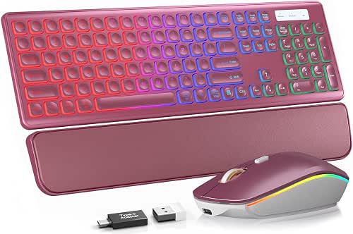 Wireless Keyboard and Mouse Combo, RGB Backlit, Rechargeable & Light