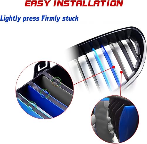 Miniatura 4 de x xotic tech Tiras icónicas de 3 colores para inserción de rejilla de riñón central, compatibles con BMW Serie 5 E60 525i 528i 530i 535i 540i 545i