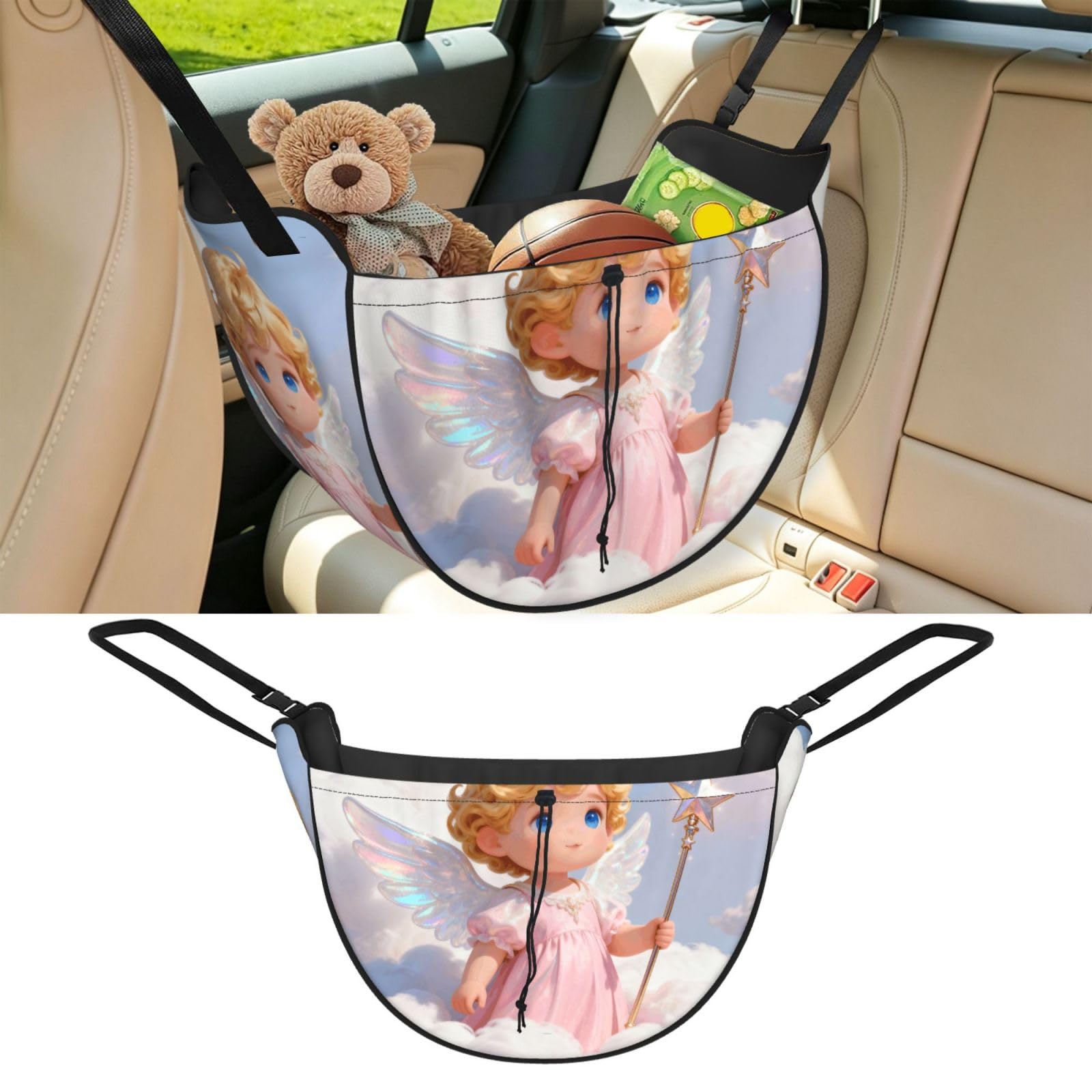 Cntdbu Black Cute Angel Car Seat Organizer-Backseat Storage Bag For Travel