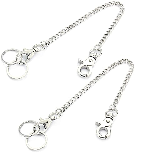 Wisdompro Wallet Chain, 2 Pack 8 inch Heavy Duty Pocket Keychain with Lobster Clasps and 2 Keyrings for Keys, Wallet, Jeans, Pants, Belt Loop, Purse and Handbag - 8'' & 8''