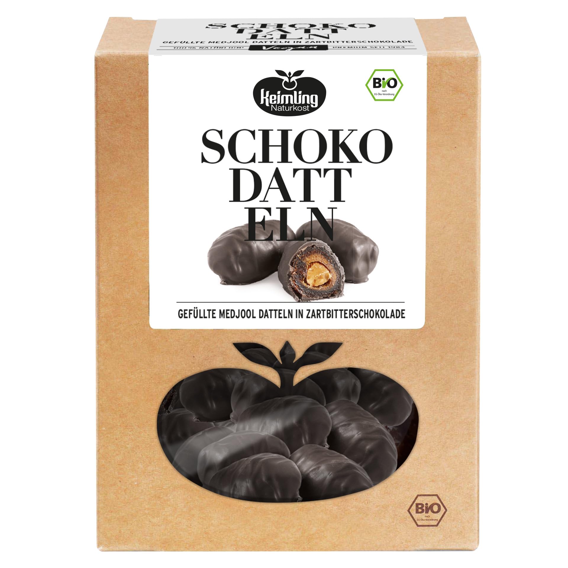 Bio Medjool Schokodatteln mit Mandel 500g I Dattelpralinen in Rohkostqualität I Dattelschokolade ohne Zuckerzusatz I Schokolade mit Datteln gesüßt I Datteln mit Schokolade von Keimling