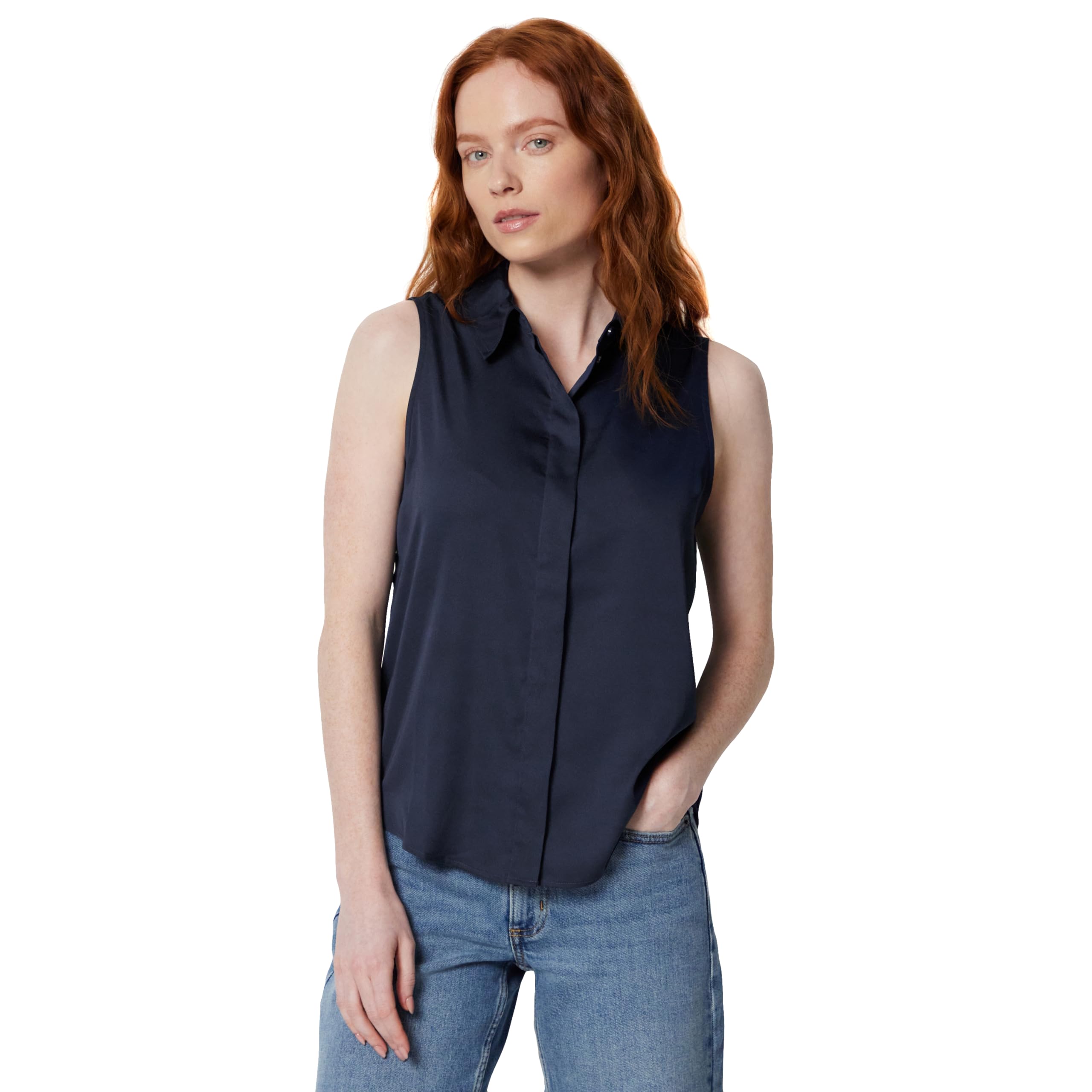 Amazon Essentials Women's Regular-Fit Sleeveless Button-Down Blouse, Navy, XX-Large
