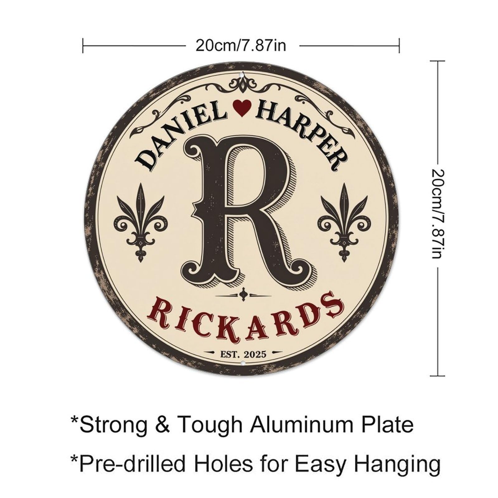 Vintage Monogram Crest Design Pattern Round Tin Sign Retro Metal Sign for Cafe Bar Pub Home Game Room Gym Club Wall Decoration Vintage Metal Poster 8x8 Inch