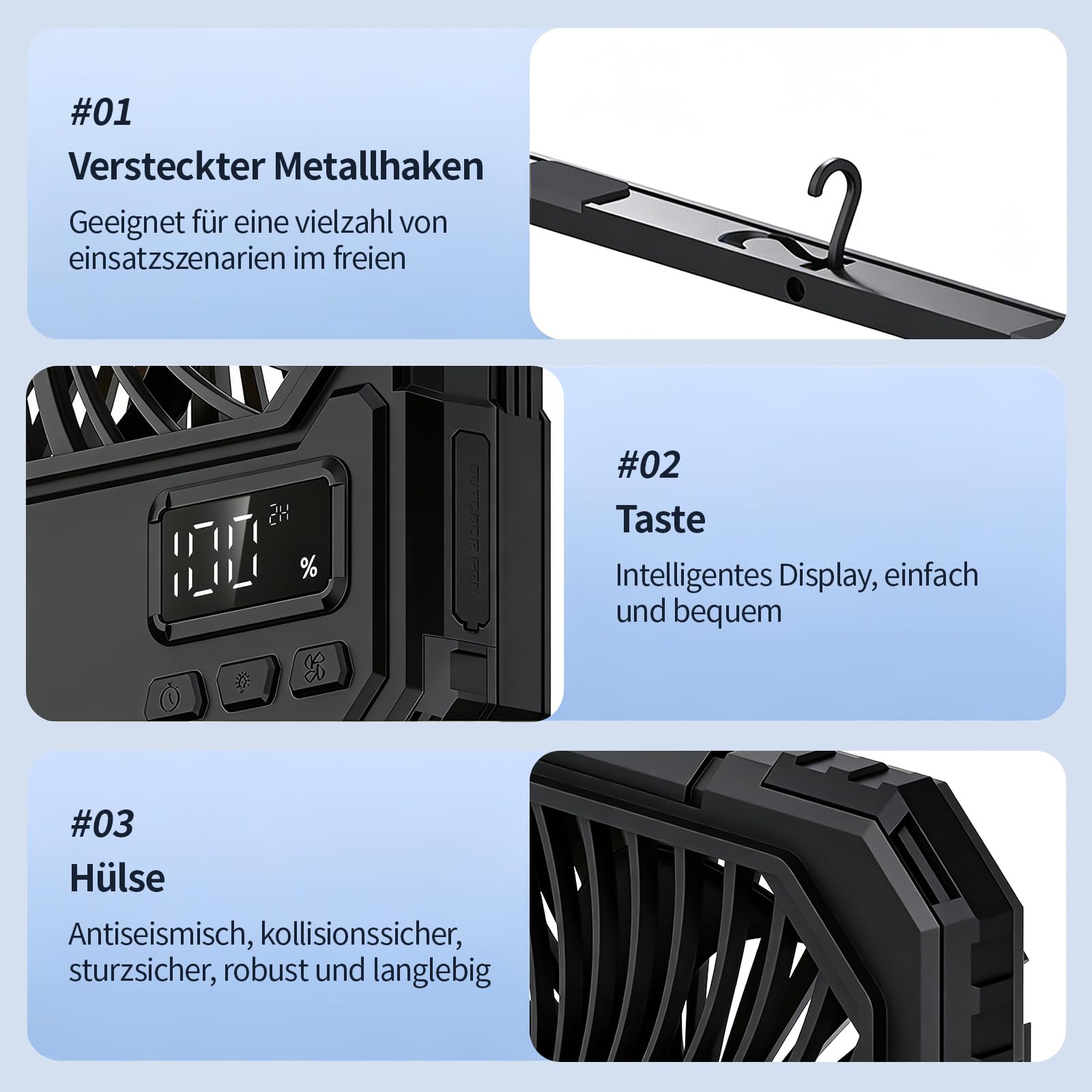 yAyusi 20000mAh Akku Ventilator Camping mit Lampe,Tragbarer Reise Ventilator mit Fernbedienung Timer Ultra-Leise Ultraflach 5 Stufen 17-82 Std Laufzeit, USB Tischventilator für Outdoor/Zelt/Haus