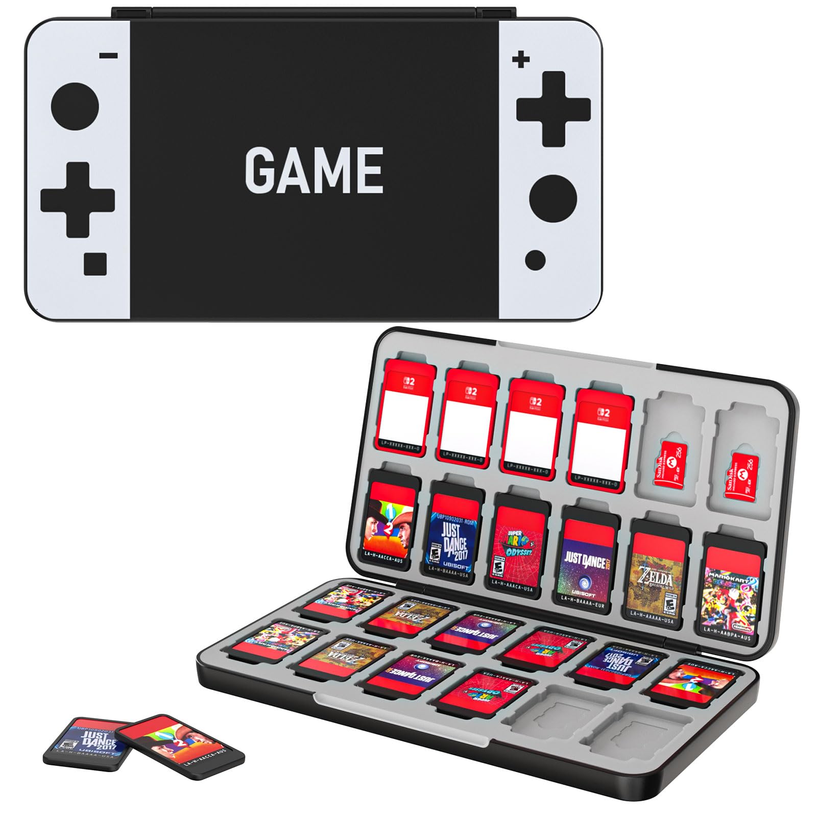 MoKo 24 Game Card Case Compatible with Nintendo Switch OLED 2021/Switch/Switch Lite, Switch Games Holder case for Switch Game Card & SD Card, Slim & Portable Game Card Storage Box, Black & White Game