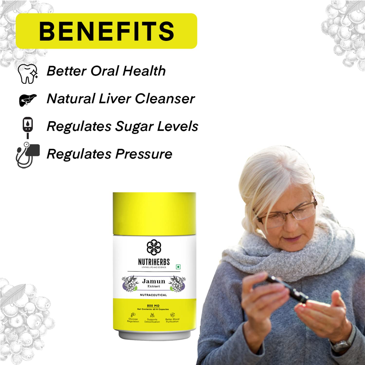 NUTRiHERBS Jamun Seed Extract Capsules 800mg | Herbal Supplement for Diabetes Management | Ayurvedic Sugar Control & Digestive Health Support | Natural Blood Sugar Balancing & Metabolic Wellness - Image 4 thumbnail