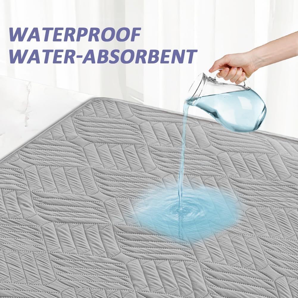 DUJUIKE Assorbente Per Incontinenza Lavabile Con Ali, Coprimaterasso Impermeabile, Lenzuolo Assorbente Riutilizzabile Per Incontinenza E Pipì A Letto, Fondo Antiscivolo (Grigio Chiaro, 85×90cm)