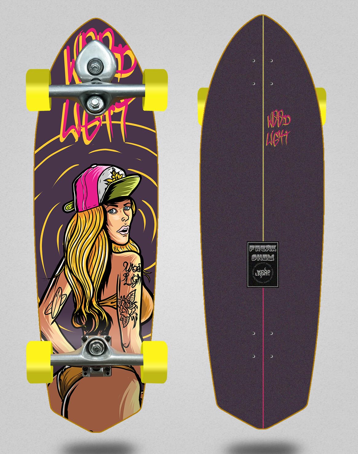 Wood Light Surfskate Complete with Buri surfskate Trucks - Freak Show Venice Girl 33 Sword