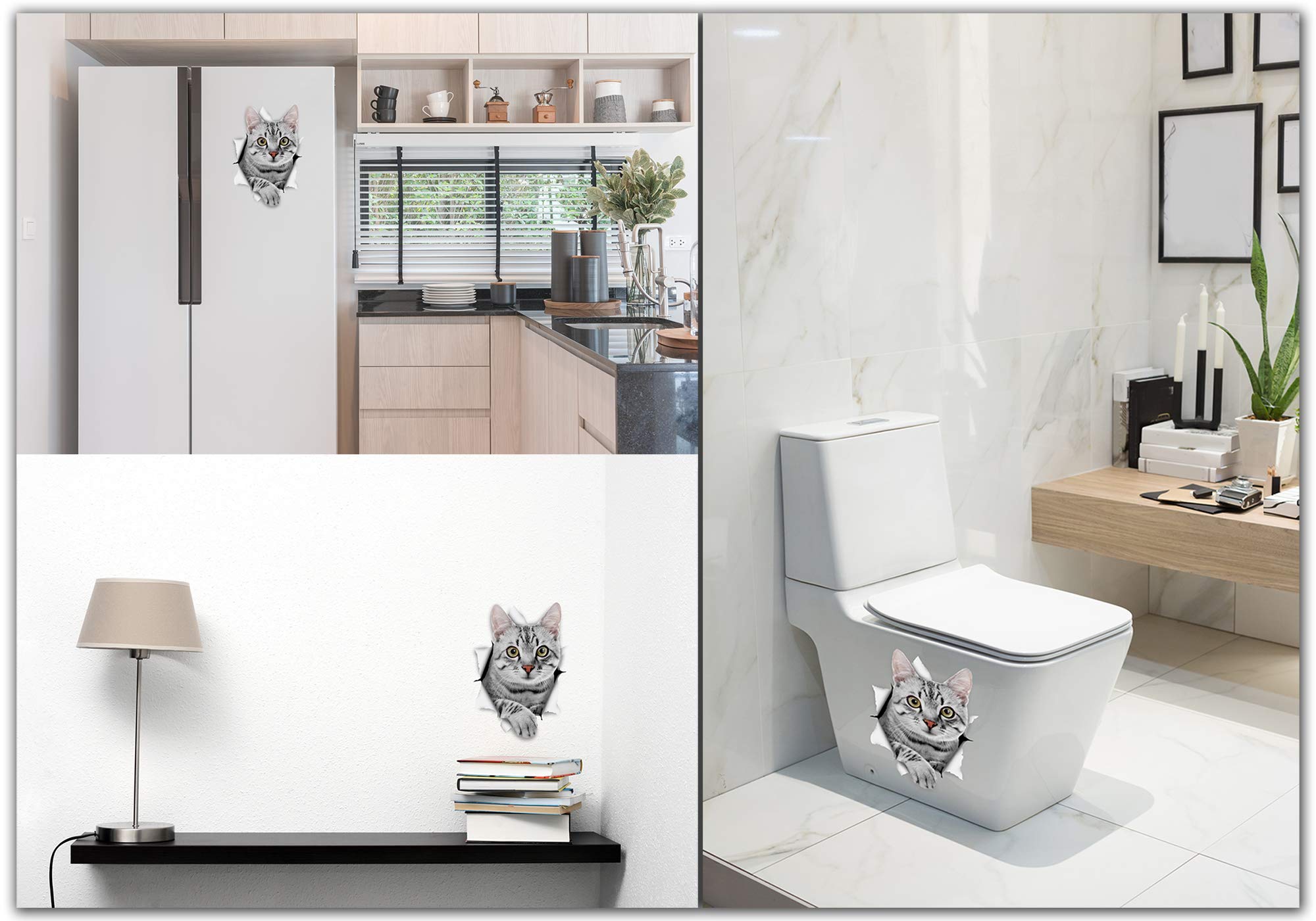 Winston & Bear Autocollants Chat Muraux 3D - Paquet De 2 - Autocollants Décoratifs Drole – Stickers Siamois Chat Chaton Pour Mur - Frigo - Toilette - Salle - Voiture - Réfrigérateur