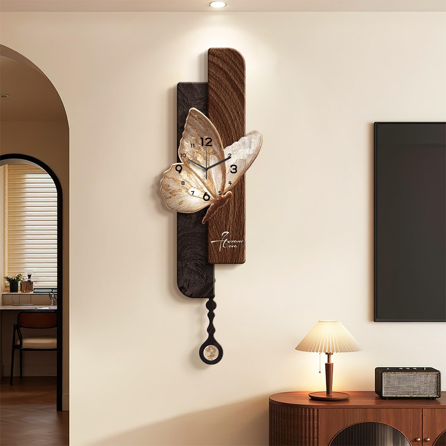 Horloge murale 3D papillon solution déco grand format 25x77cm