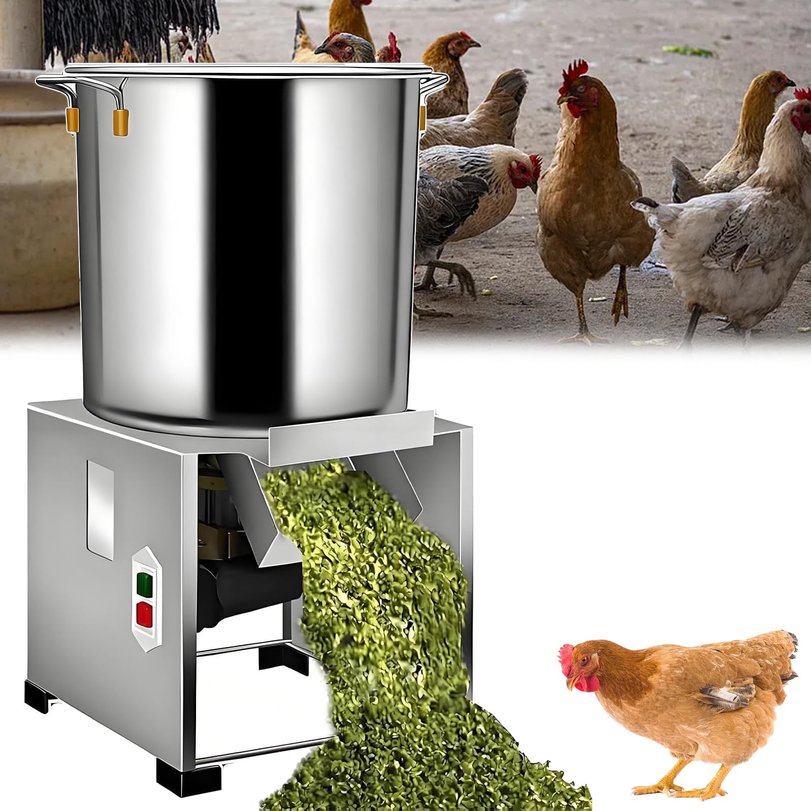 GZGHRZQS Electric Commercial Vegetable Chopper With 4 Blades | Household Grass Chopper | For Animal Feed For Vegetables Grains Peanut | Large Feed Port For Efficient Animal Feeding