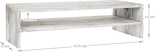 Miniatura 5 de MyGift Shabby - Soporte elevador de madera blanqueada para monitor de computadora y portátil para escritorio, estante de almacenamiento de