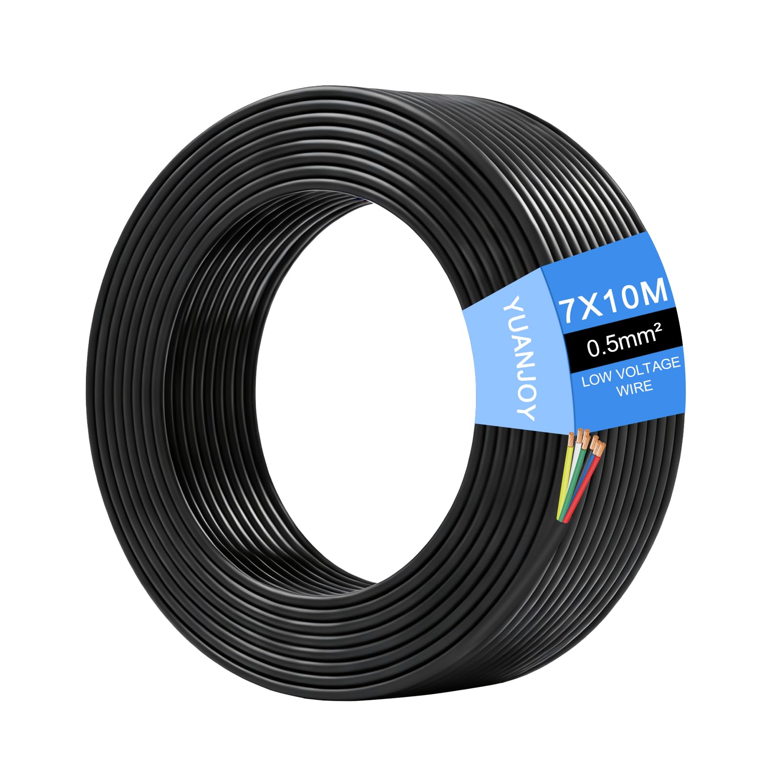 7 Fils 0,5mm² 10 Mètres Câble pour Véhicule – d’attache multiconducteurs, Conducteur de terre rond, Noir, pour Caravanes, Camions, Remorques