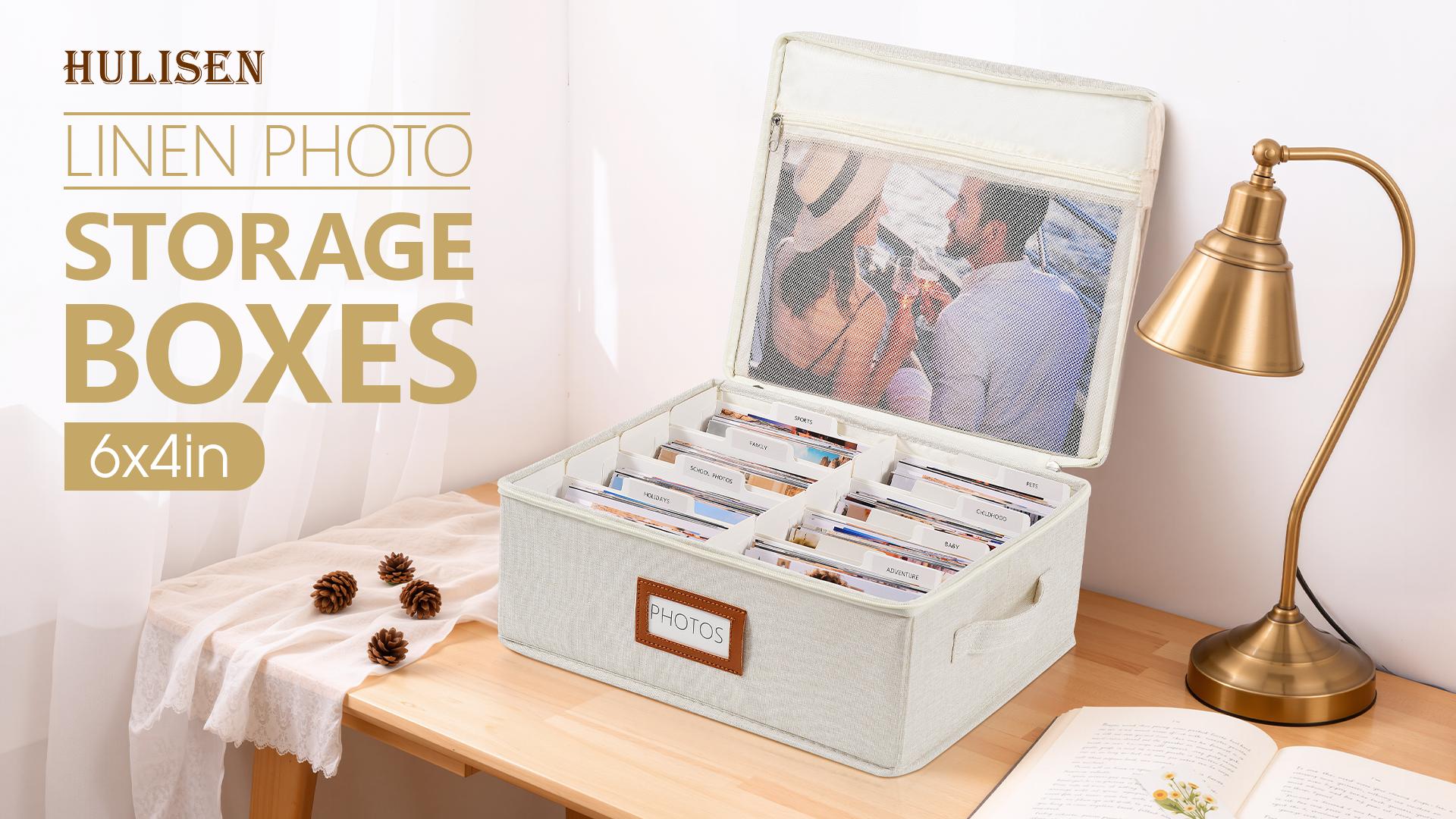 Amazon.com: HULISEN Photo Storage Box with Lid & Dividers, Linen