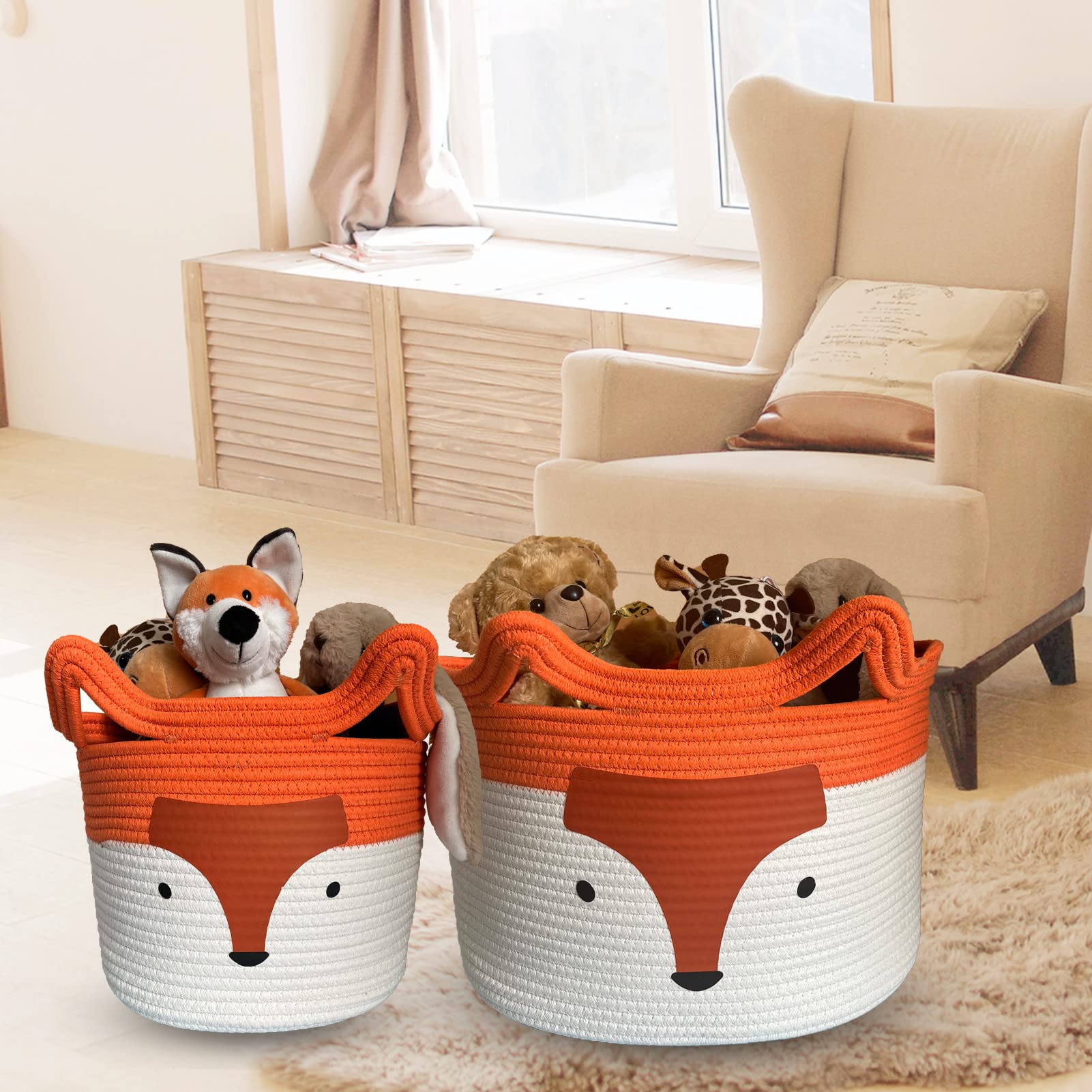 Paniers De Rangement BéBé, Coton Panier A Linge, Rangement Jouet Enfant, Joli Panier à Linge Pour Enfants Et BéBéS, Panier De Rangement Pour Jouets Renard (40 cm × 28 cm)