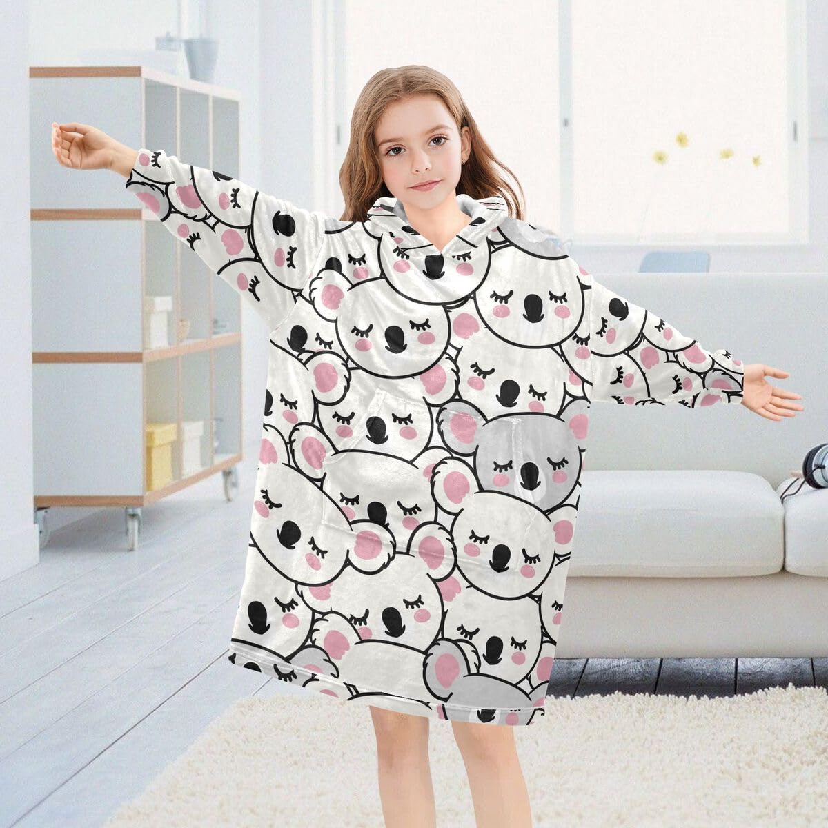 Koala Bears uroczy dziecięcy koc do noszenia bluza z kapturem oversize bluza koc sweter koala zwierzę dla chłopców i dziewcząt w wieku 3-14 lat