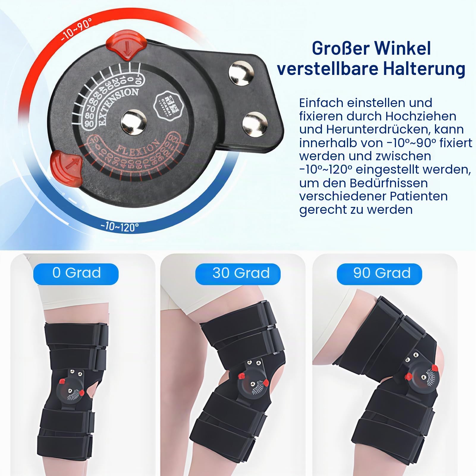 Verstellbare Gelenk-Kniebandage ROM Kontrolle – Leichter Knie-Immobilisator für ACL Meniskus Bänder – Post-OP Knieschiene Unisex für linkes oder rechtes Bein