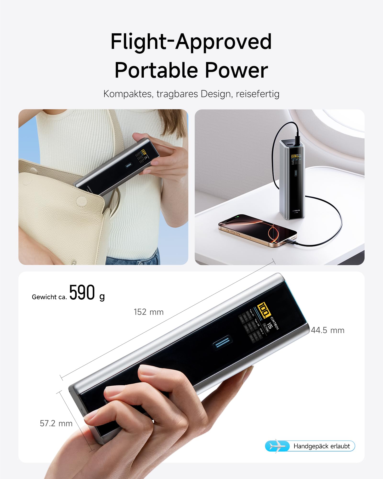 CUKTECH 15 Ultra Powerbank 20000mAh (4S2P) 165W Externer Akku mit 3 Anschlüsse, PD 3.1 Laptop Power Bank mit Digitales Display, Kompatibel mit iPhone 16/15, MacBook Pro, Samsung und mehr