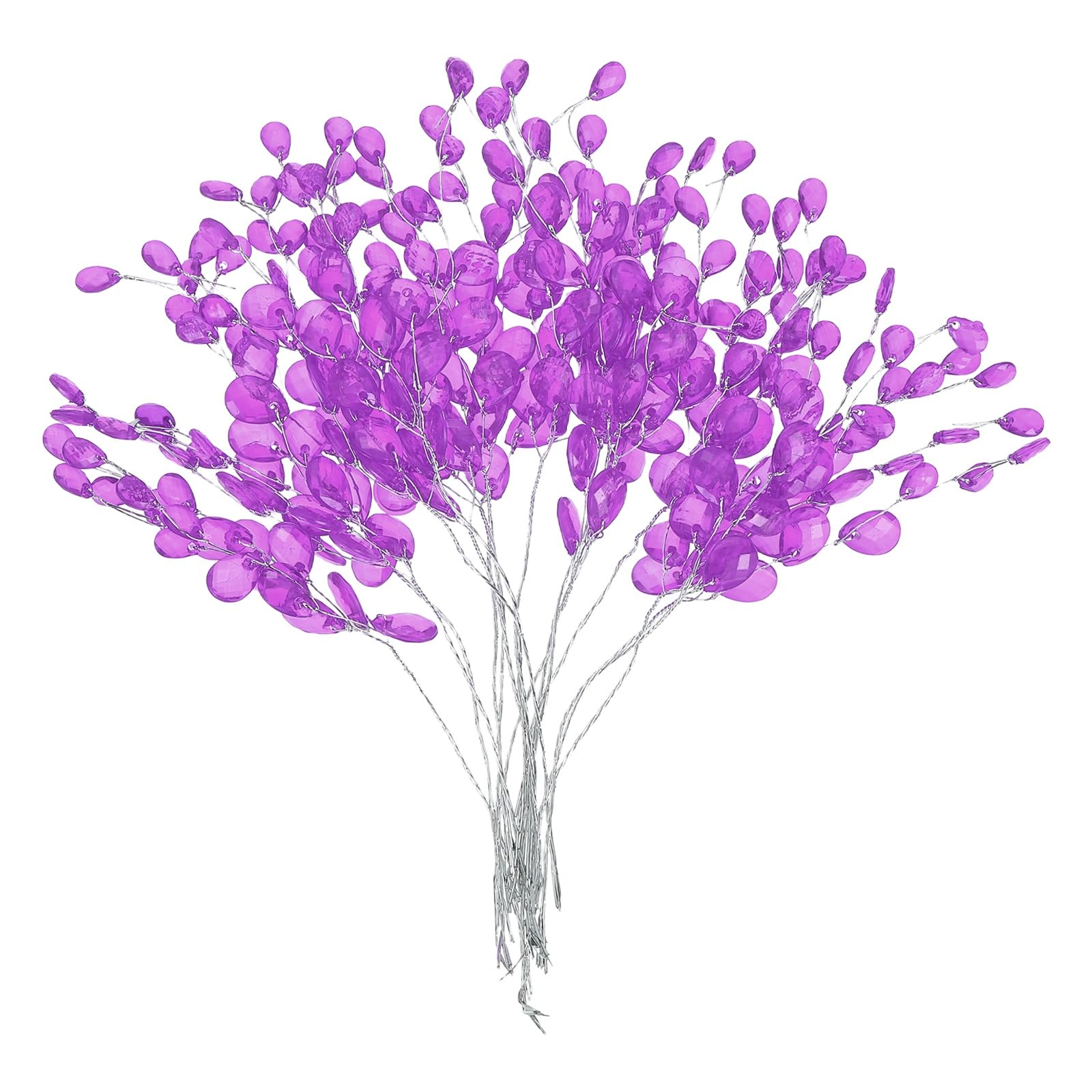 sourcing map 16 Pcs Acrylic Bead Drop Stems, Crystal Floral Picks Artificial Crystal Bouquets Flowers for Wedding Party Home Decoration DIY Crafts Celebrations (Purple)-image-8