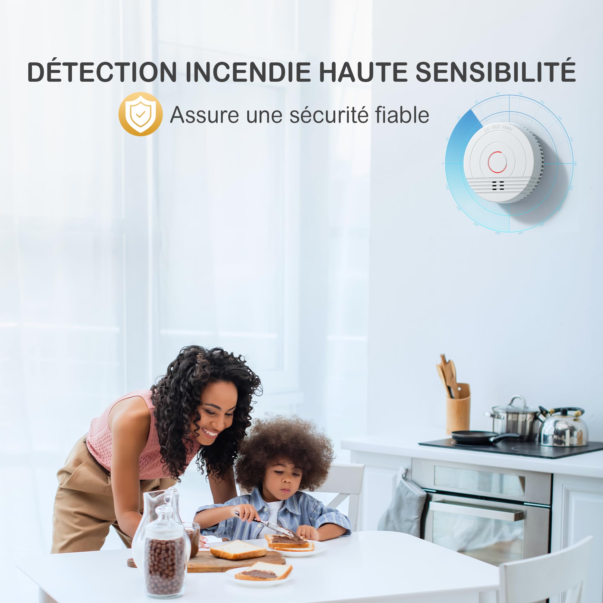 Détecteur de Fumée Pile remplaçable, GS536GC Alarme Incendie, Capteur Optique, Conforme à la Norme européenne EN14604, Lot de 4