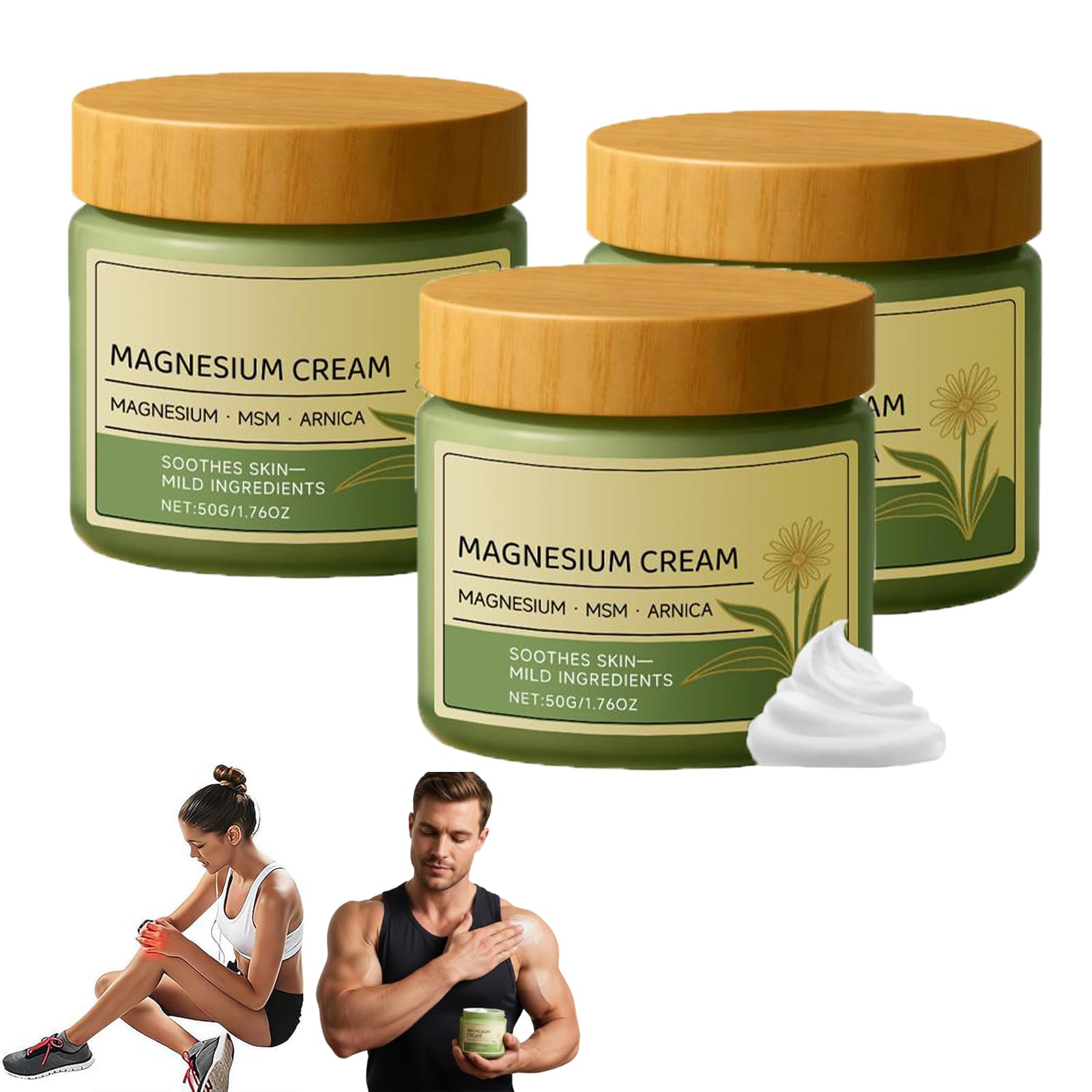 Total Relief Magnesium Cream, Nerve Relief Magnesium Cream with MSM & Arnica - Total Body Soothing Formula for Muscle Support & Recovery — 3 Pack Family Savings (5.28oz Total)
