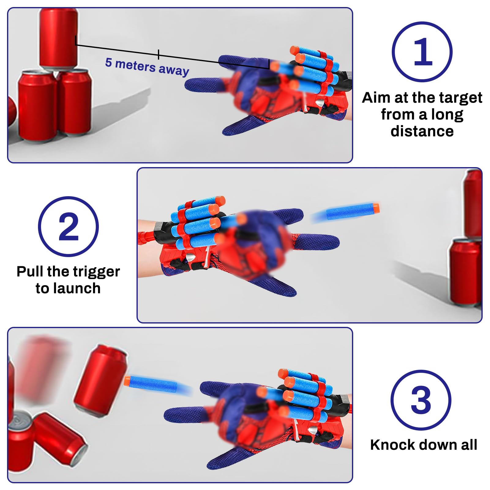 WYFDCZZP Spiderm Guanti per Bambino,Guanti Maschera Spiderm Spara Ragnatele Launcher Set,Giocattolo da Polso Web Launcher Toy,Giochi Bambino 5-10 Anni (B)