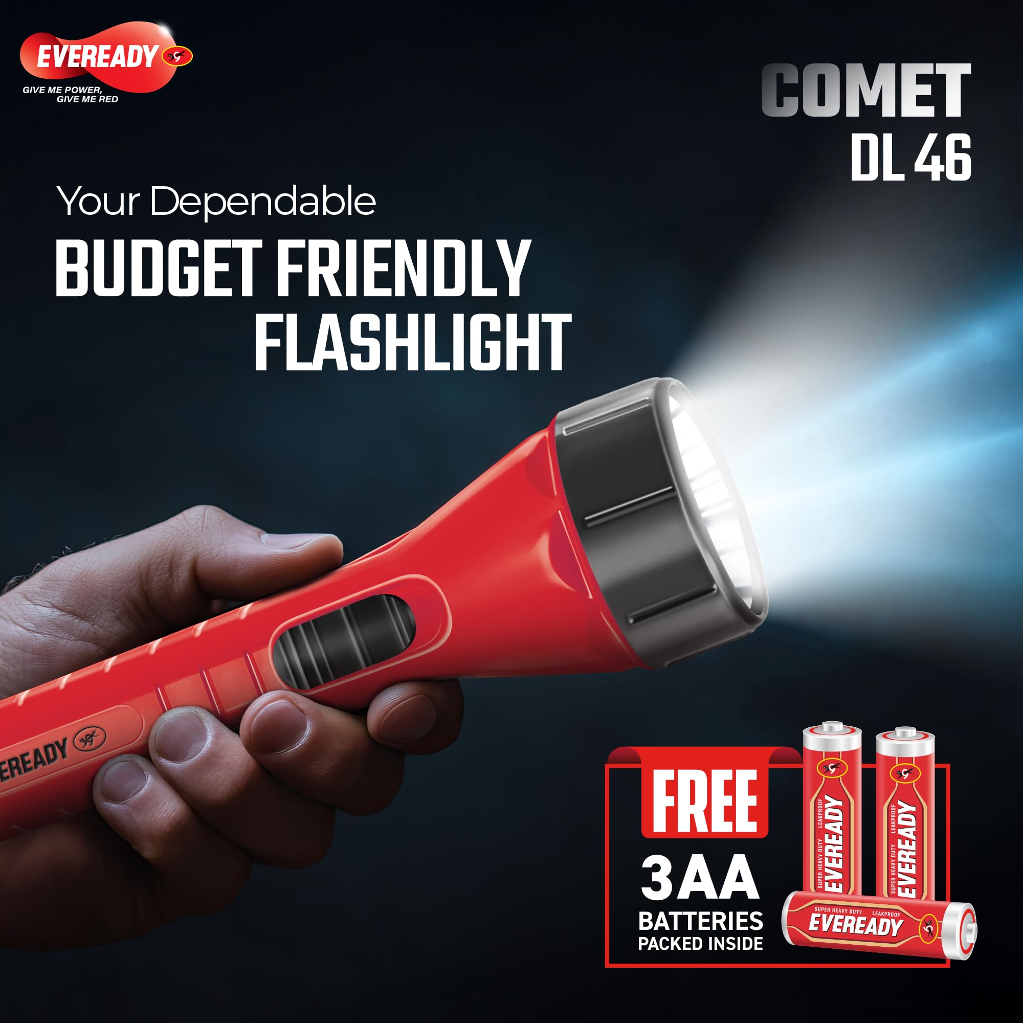 EVEREADY DL46 Comet, 1W Emergency Torch, Durable ABS Body, Bright
