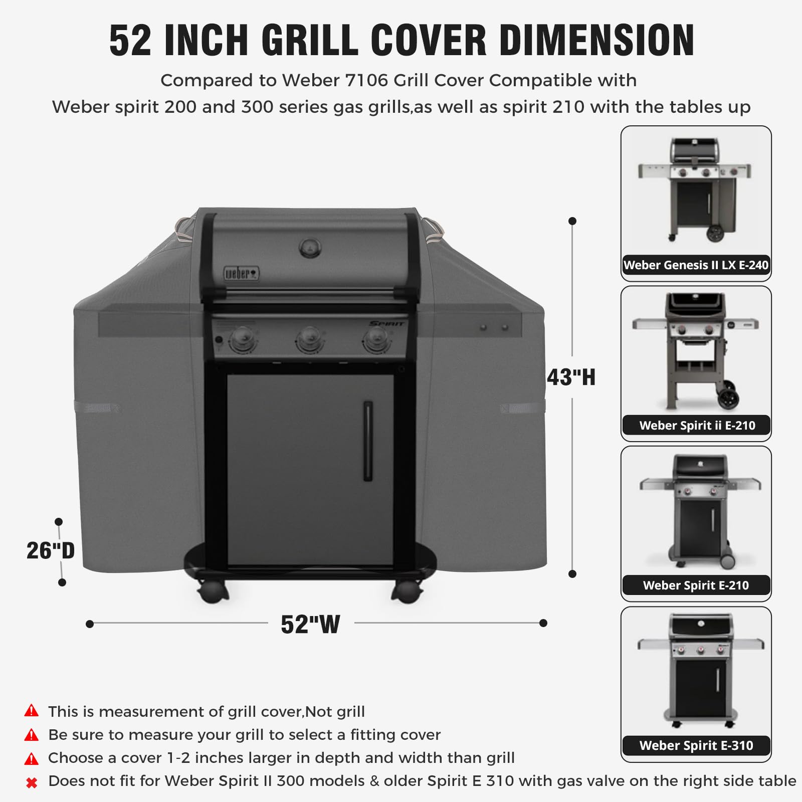 Ultima Robuste Grillabdeckung für Weber Spirit 200 und 300 Serie Outdoor-Grill, 132 cm, strapazierfähig, wasserdicht, reißfest, lichtbeständig, 7106 Gasgrillabdeckung für Weber mit Riemen und
