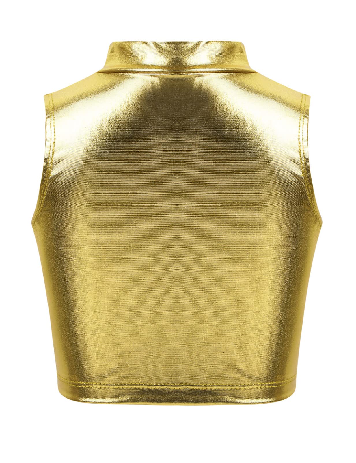Mufeng Kids Girls Shiny Metallic Gymnastics Crop Tops Dancewear Child Ballet Dance Leotards Tank Tops Activewear Gold 10