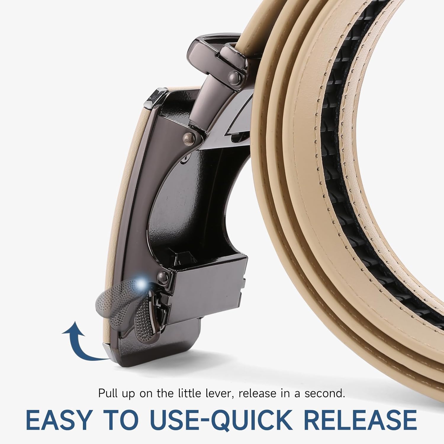 GAEKEAO Ratchet Belts for Men Dress Casual 1 3/12" Adjustable Genuine Leather Slide Buckle Designer Belt with Box Trim to Fit - Image 3