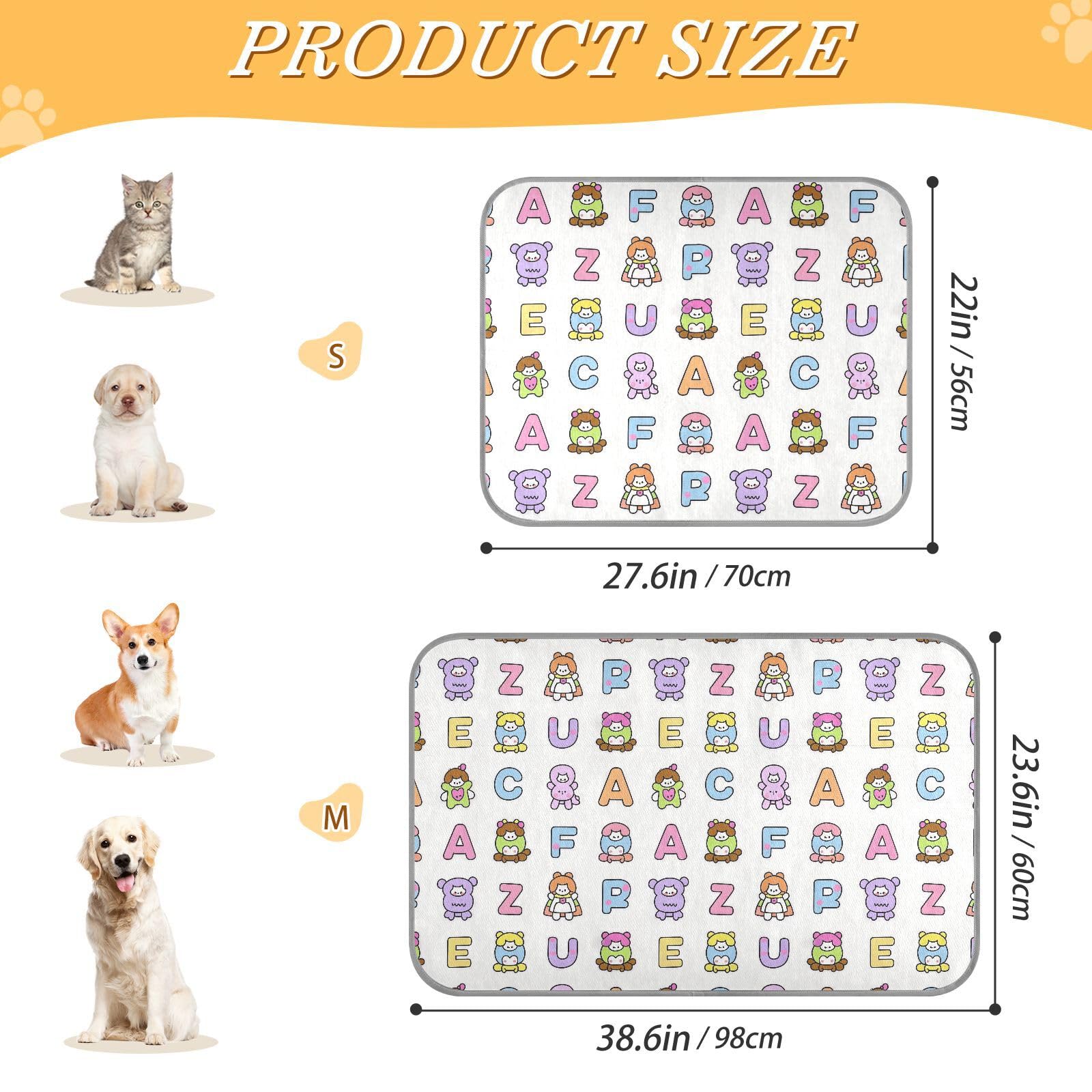 siphylline Childish Cartoon Animal Alphabet Colorful Summer cat Cooling mat Self Cooling Blankets for Outdoor Cats for Kittens Sleeping Portable Manta Fria para Perros S