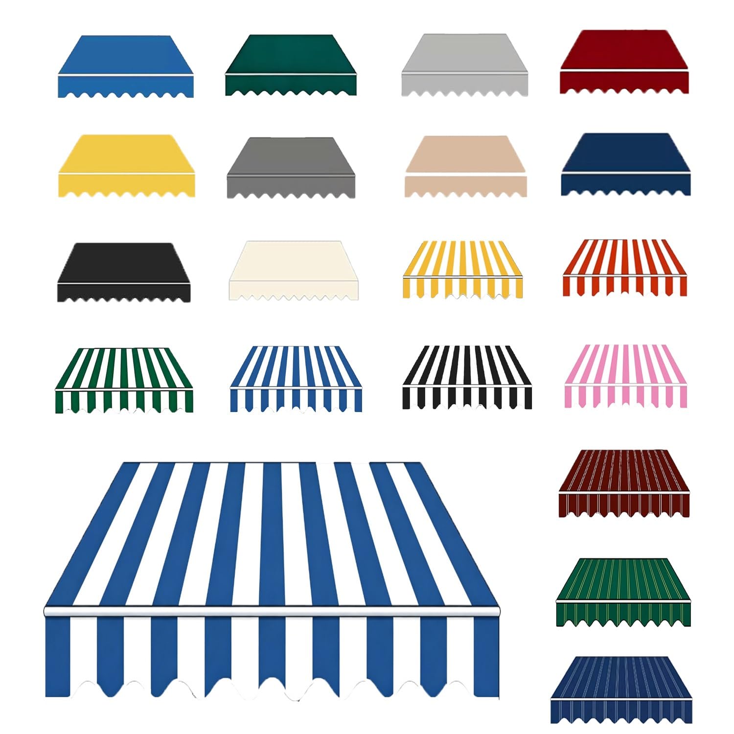 Awning Waterproof Fabric Replacement, 2 3.5 3.8 5 6 m Polyester Canopy Cover for Deck Backyard Garden Balcony, Many Sizes Sun Shade Canvas Cloth with UV Protection(Blue White,B7mxH2m)