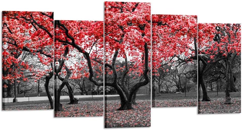KREATIVE ARTS - 5 Pieces Modern Canvas Painting Wall Art The Picture for Home Decoration Black White and Red Tree Landscape Print On Canvas Giclee Artwork for Wall Decor Medium Size 40x22inch