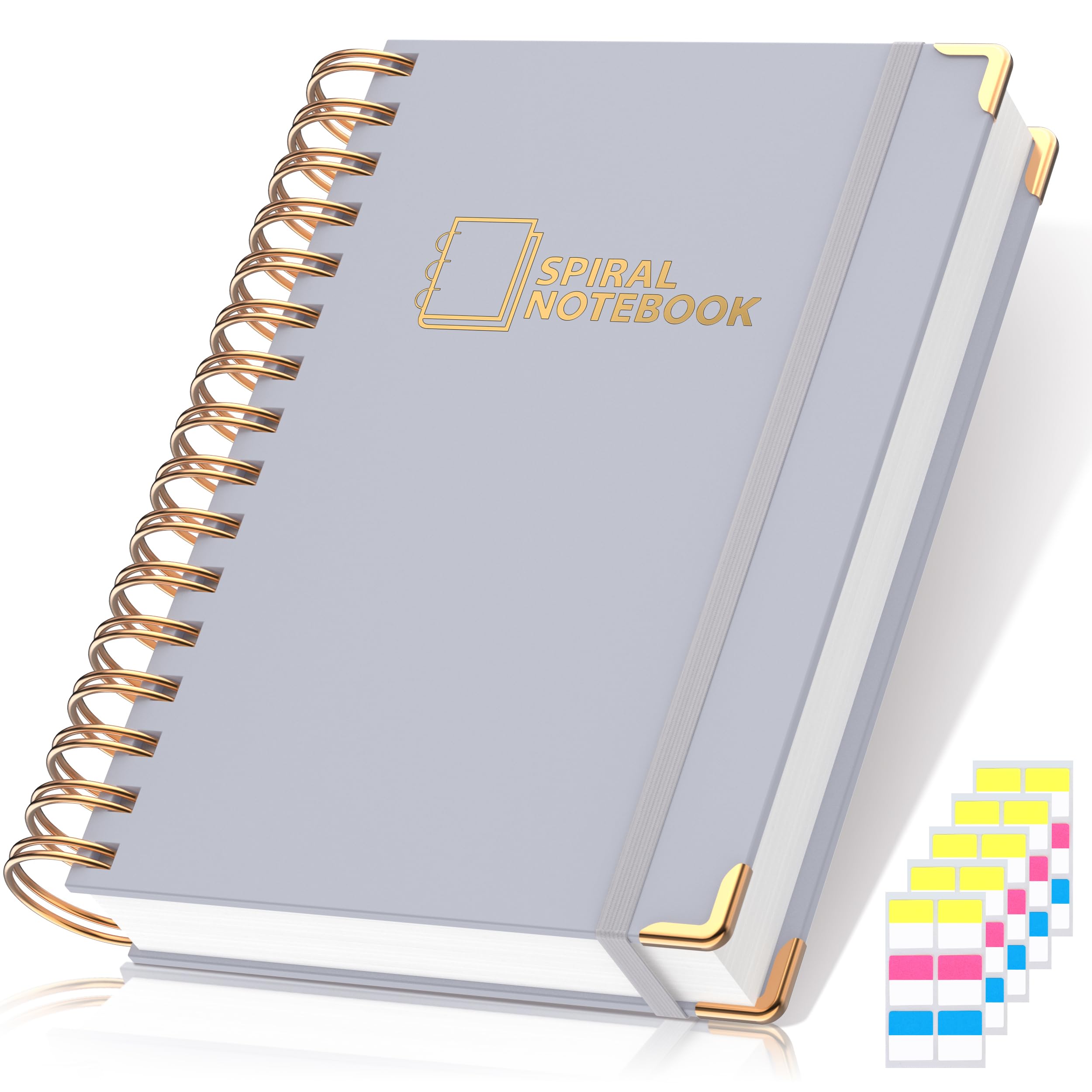 MSTONAL Lined Spiral Journal Notebook for Women Men, Medium A5 300 Pages, College Ruled Hardcover Notebooks for Work and Note Taking, Journals for Writing - Grey