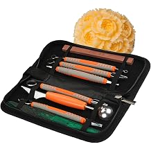 9 PCS Food Carving Tools Kit with Storage Bag, Culinary Carving Peeling Tools Garnishing Cutting Slicing Tools for Vegetables, Fruits, Ice Cream,Orange