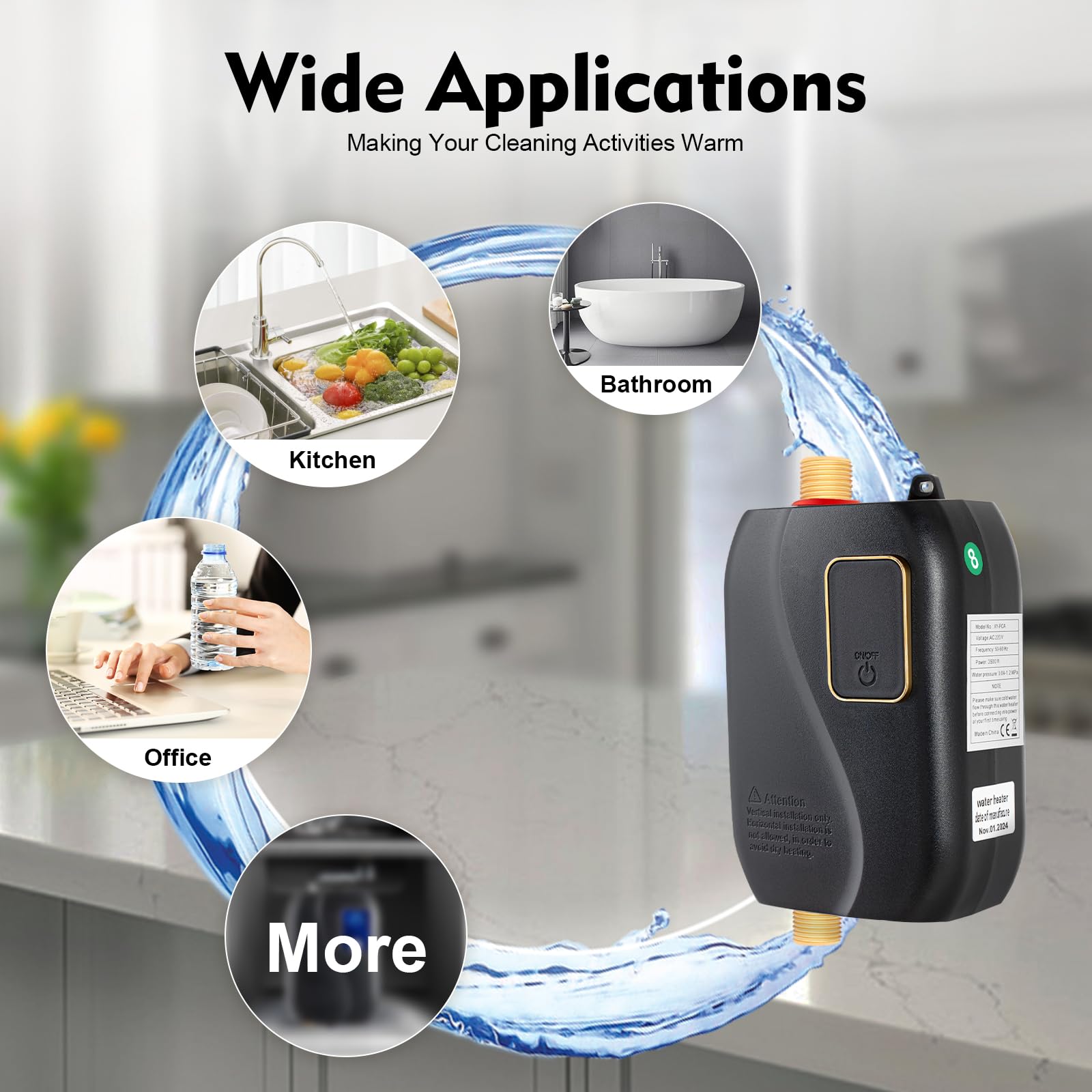 Scaldacqua elettrico,Scaldacqua istantaneo 3500 W,Mini scaldabagno,Riscaldamento elettrico compatto,Sotto lavello a parete, riscaldamento rapido 220 V, protezione IPX4, schermo LCD Temperature,cucina
