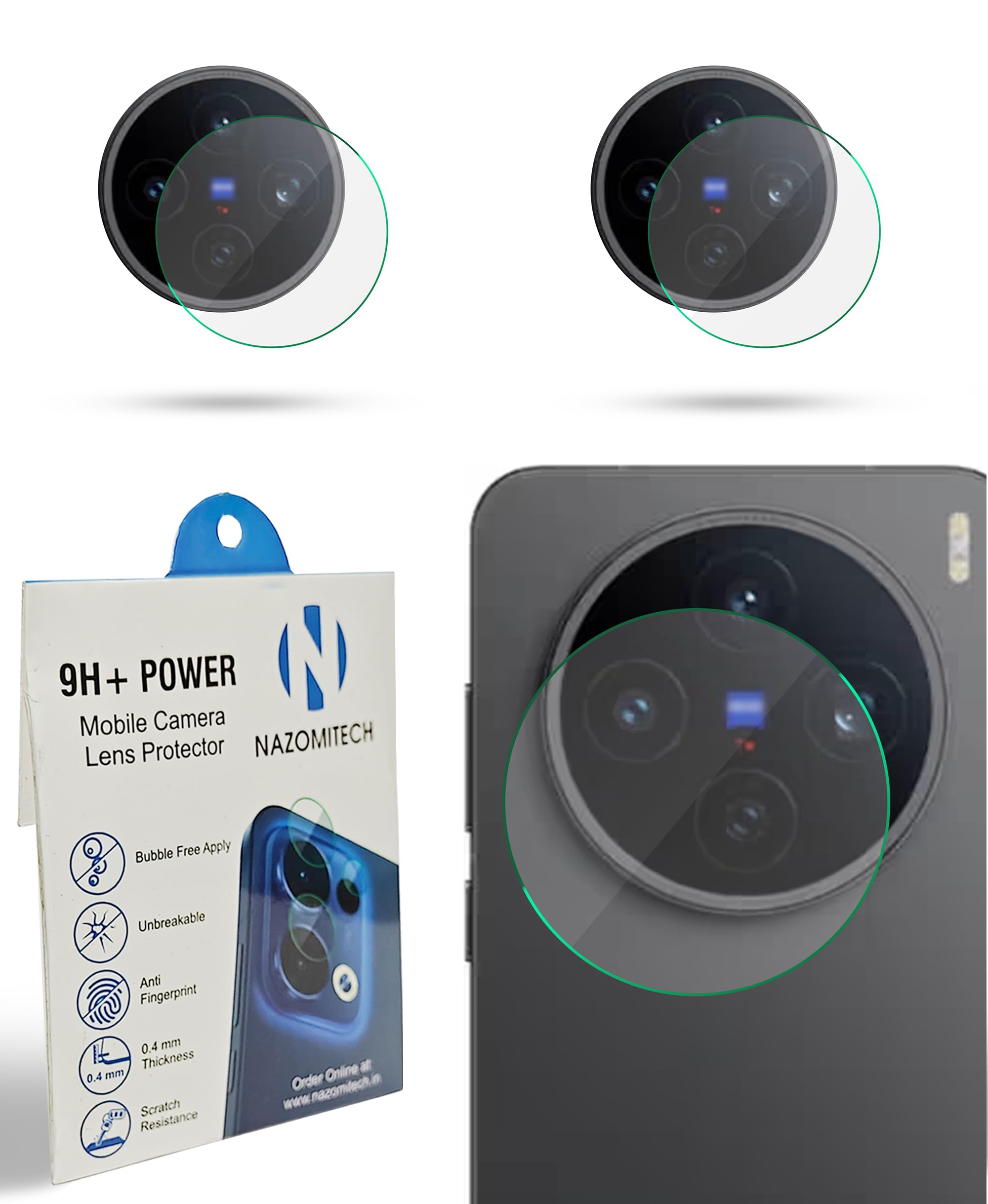 Nazomi Tech For Vivo X200T Back Camera Lens Screen Protector 3D Anti Shock/Anti-Scratch/Clear/Camera Tempered Glass (Pack of 3)