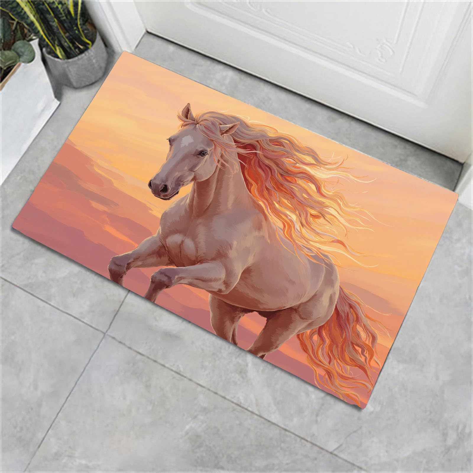 Paillasson à peinture à l'huile cheval blanc pliable pour cuisine