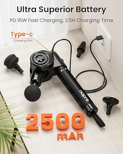 Miniatura 7 de NAPRE Pistola de masaje plegable de tejido profundo con 5 ángulos ajustables, masajeador portátil de percusión de espalda para alivio del dolor