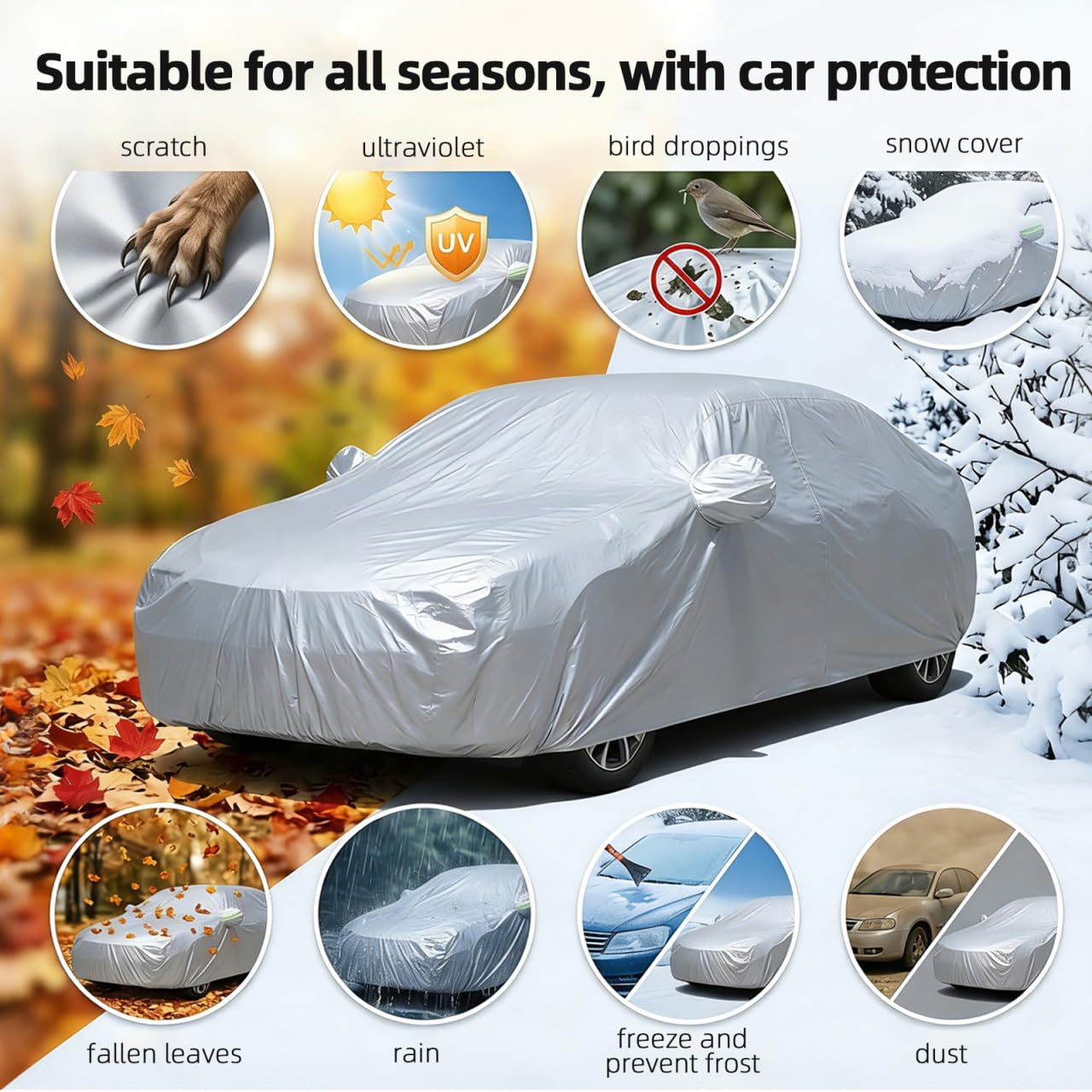 STOBOK Universelle Autoabdeckung, 490 x 170 x 110 cm WasserdichtAutoplane Outdoor, UV-Schutz Abdeckplane Auto Winter Sommer, Faltgarage Car Cover - XL