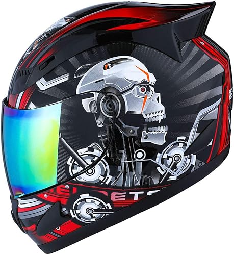 1Storm - Casco de motocicleta para cabeza completa, diseño de calavera mecánica HJDJ11