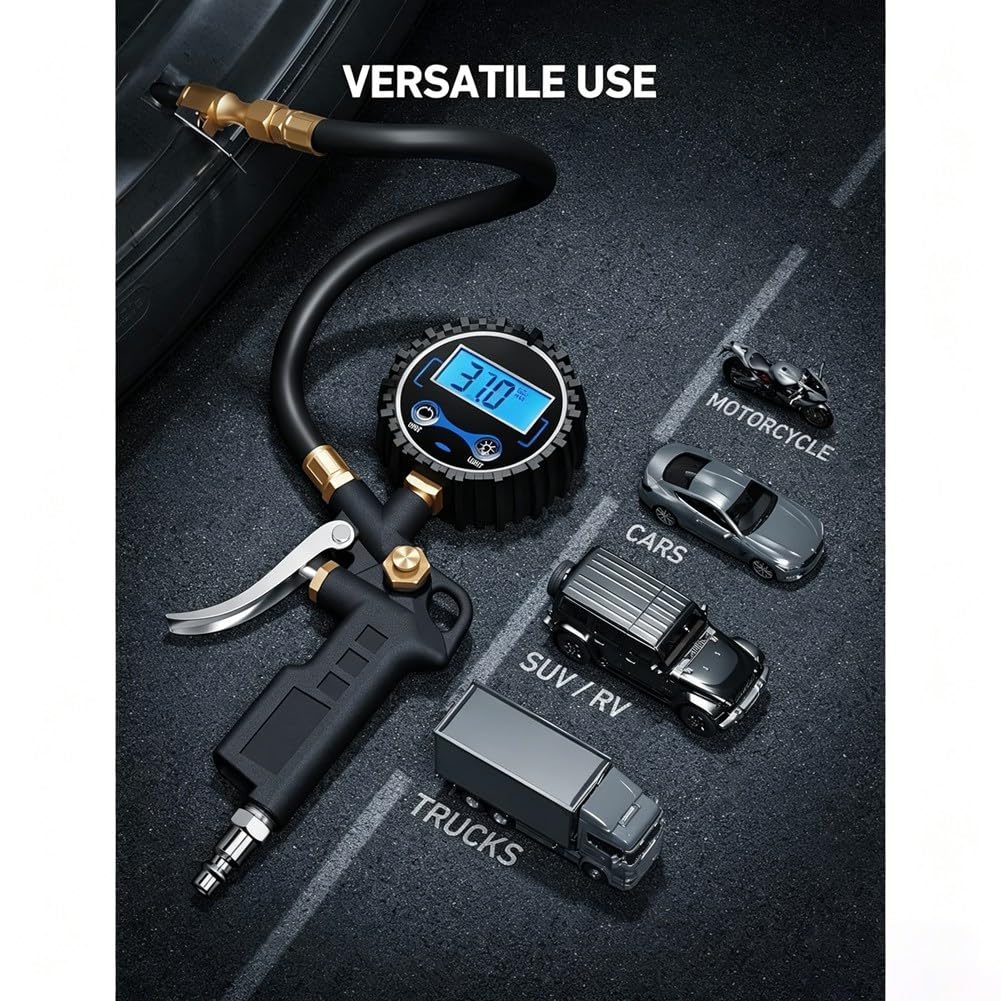 2 Sets Digitale Reifendruckmesser mit Aufpumpfunktion, 250 PSI, Schnellanschluss für Pkw, SUVs, Wohnmobile