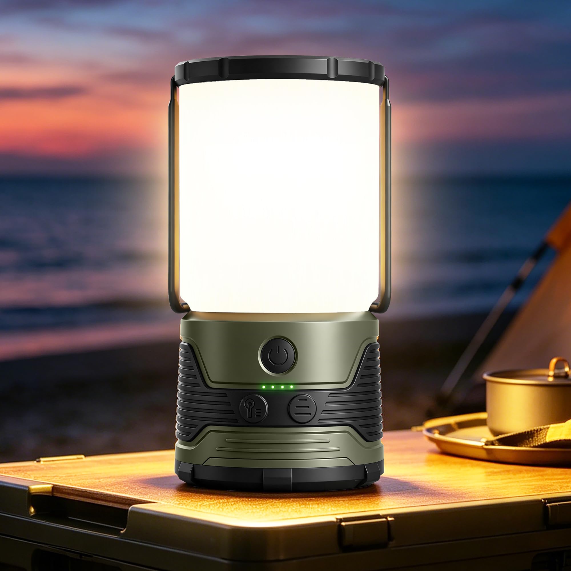 Glocusent Lampa Kempingowa 1200LM, Ładowalna, 7 Trybów Światła, Akcesoria, Powerbank USB-C 5000mAh, IP45, na Huragany, Awaryjnie, Blackouty